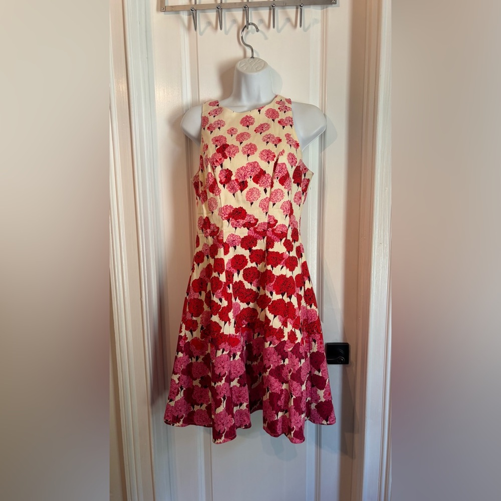 Maggy London Red and Pink Halter Fit and Flare Dress